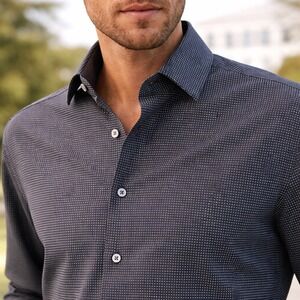 Theory Mens Irving Shirt Sz XL Black Grid Button Up Long Sleeve Modern Fit